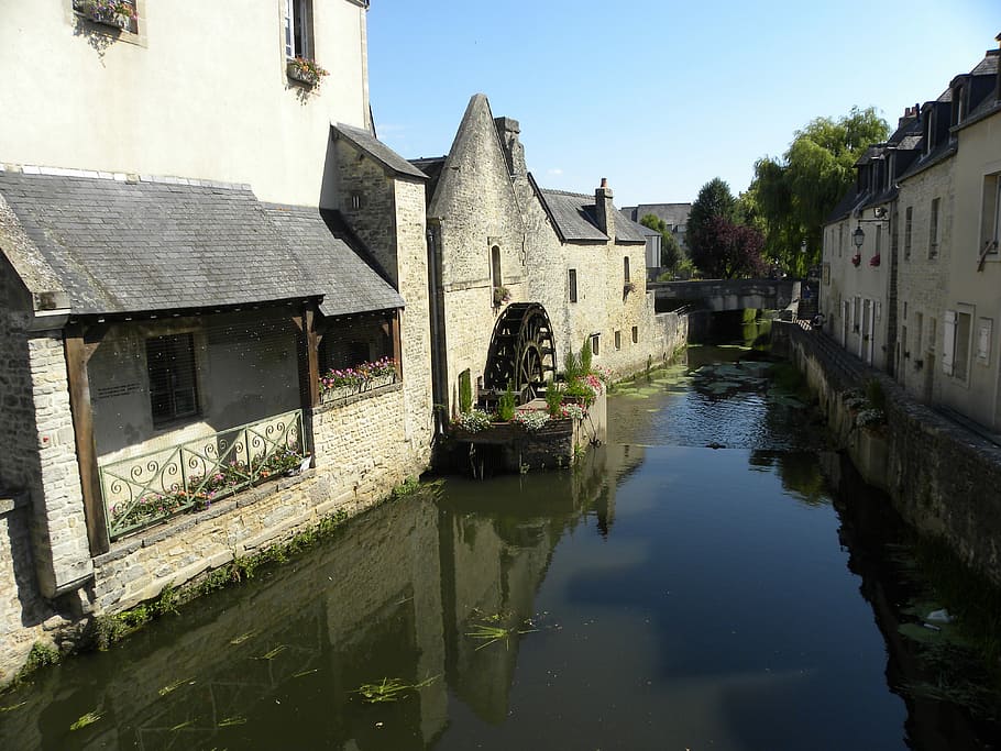 bayeux, mill, highlights, river, old house, rustic, built structure HD wallpaper