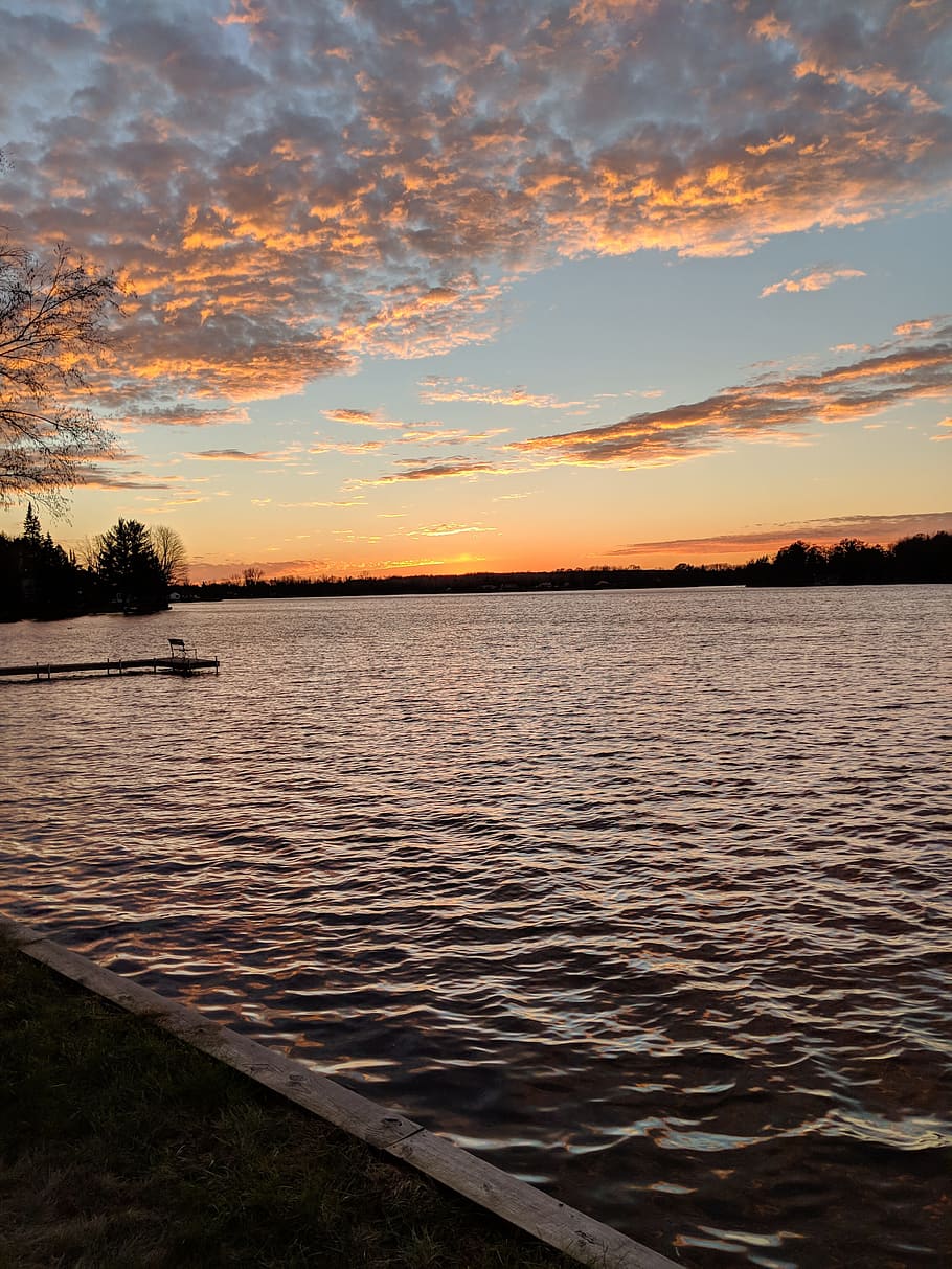 lake, sunset, sky, water, nature, summer, beach, peaceful, dusk HD wallpaper