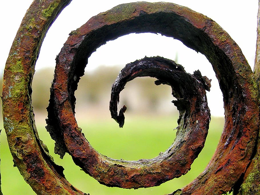 closed-up photo of rusty spiral metal, iron, scroll, steel HD wallpaper