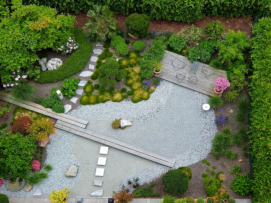 bird's-eye view photo of pathway between plants, Garden, Landscaping, HD wallpaper