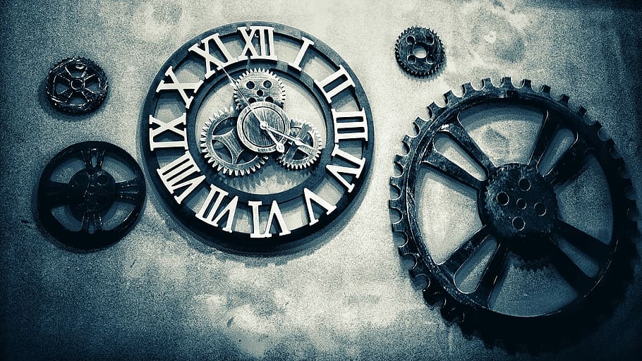 round black analog clock wallpaper, gear, mechanism, precision HD wallpaper