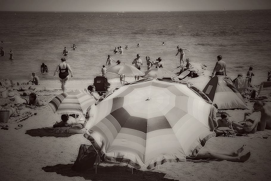 beach, holiday, sandy beach, sea, parasol, sun, summer, tourism, HD wallpaper