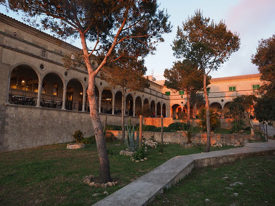 arcadenbogen, arcades, monastery cura, algaida, courtyard, hof HD wallpaper