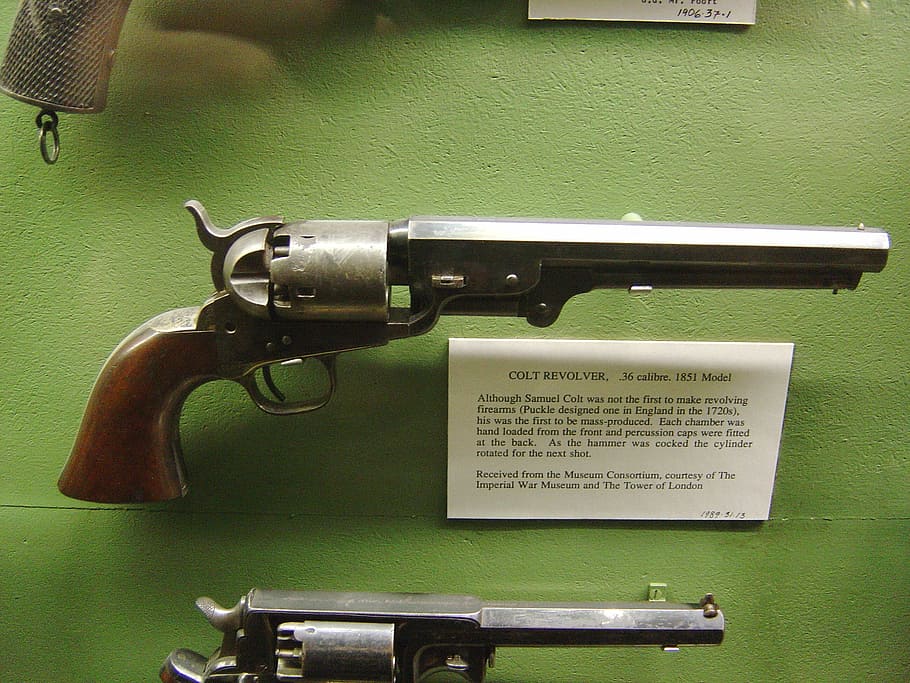 revolver, colt, pistol, gun, old, arms, antique, museum, exhibition, HD wallpaper