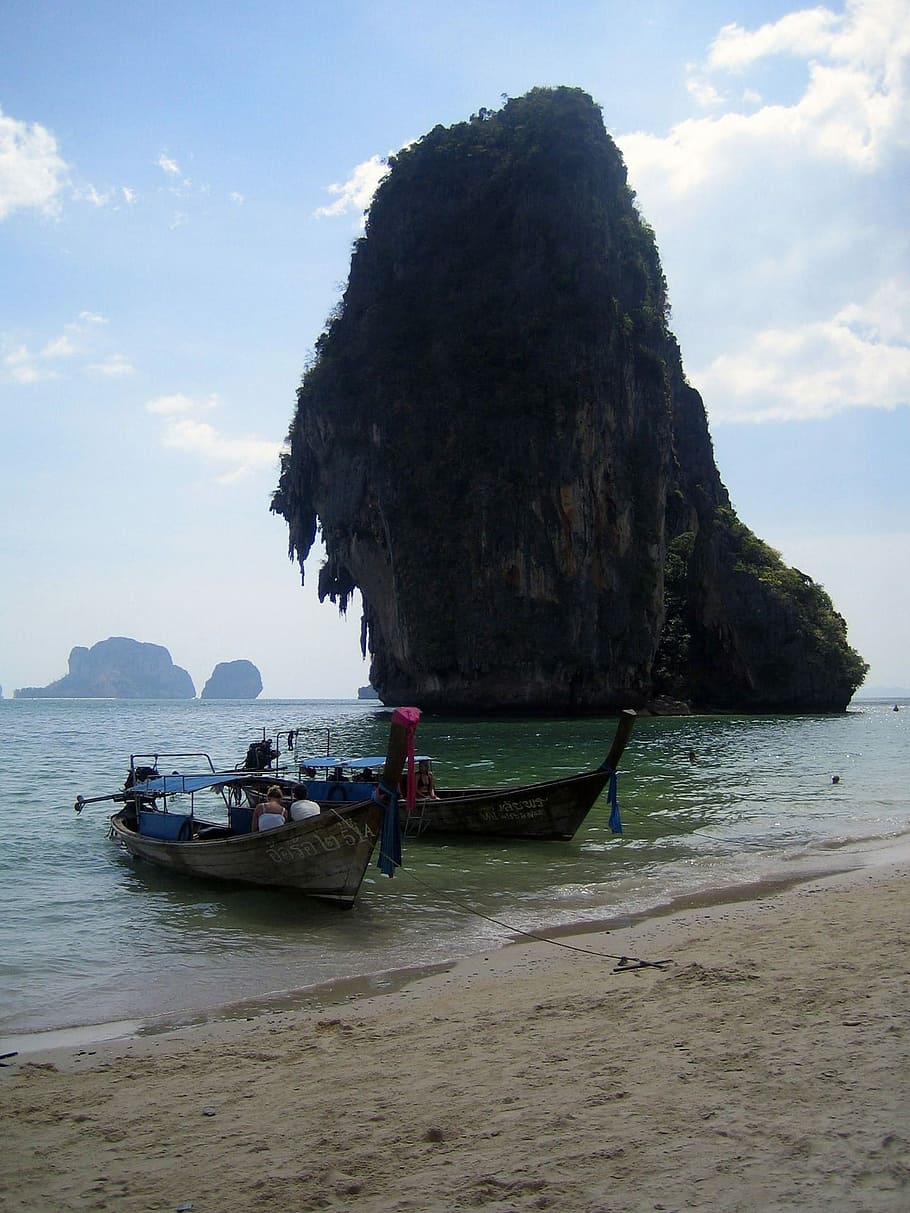 Krabi, Sea, Water, Boats, Island, tropical, ocean, travel, coast, HD wallpaper