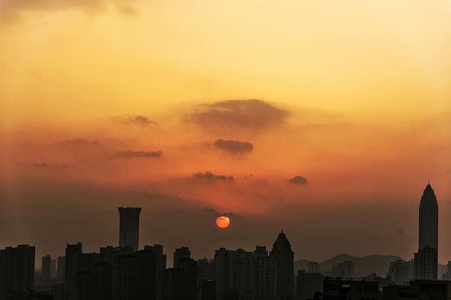 sunrise, wenzhou, sunset, architecture, city, building exterior HD wallpaper