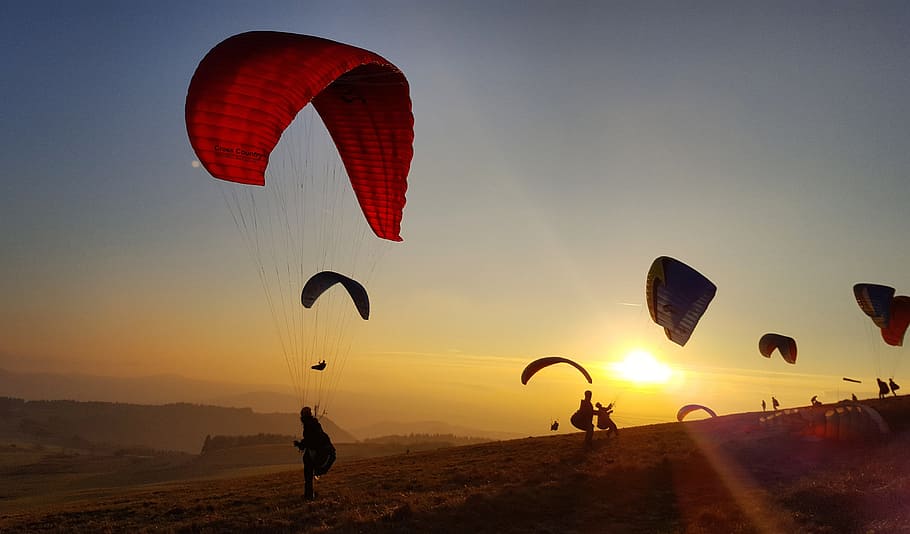 parachute, sky, adventure, air, fly, dom, paragliding, variety, HD wallpaper