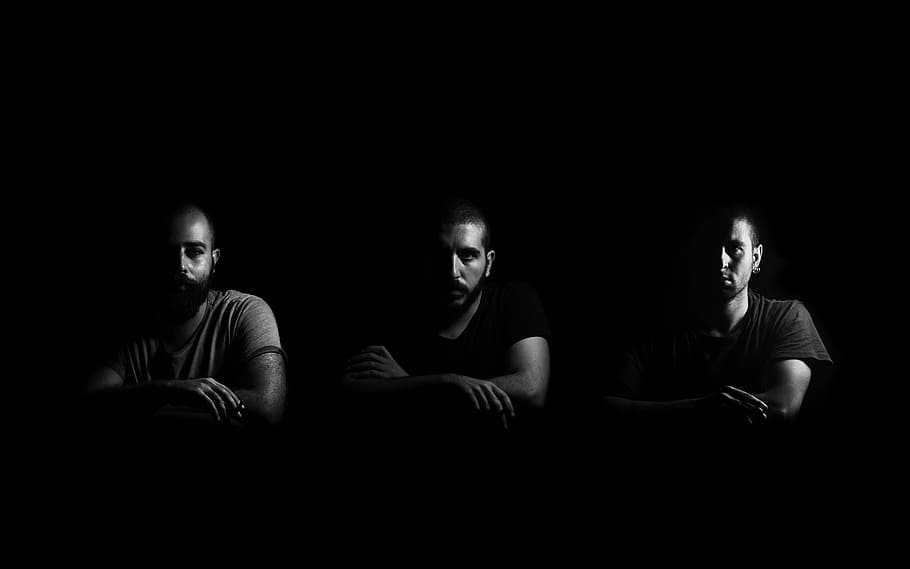 greyscale photo of three men, grayscale photography of three man sitting HD wallpaper
