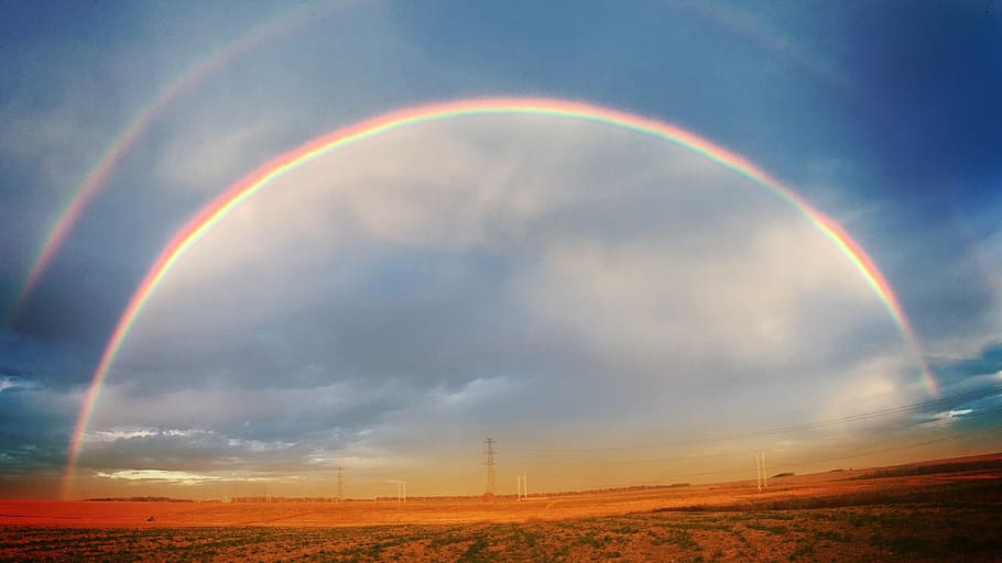 rainbow, landscape, cloud, sky, beauty in nature, scenics - nature HD wallpaper