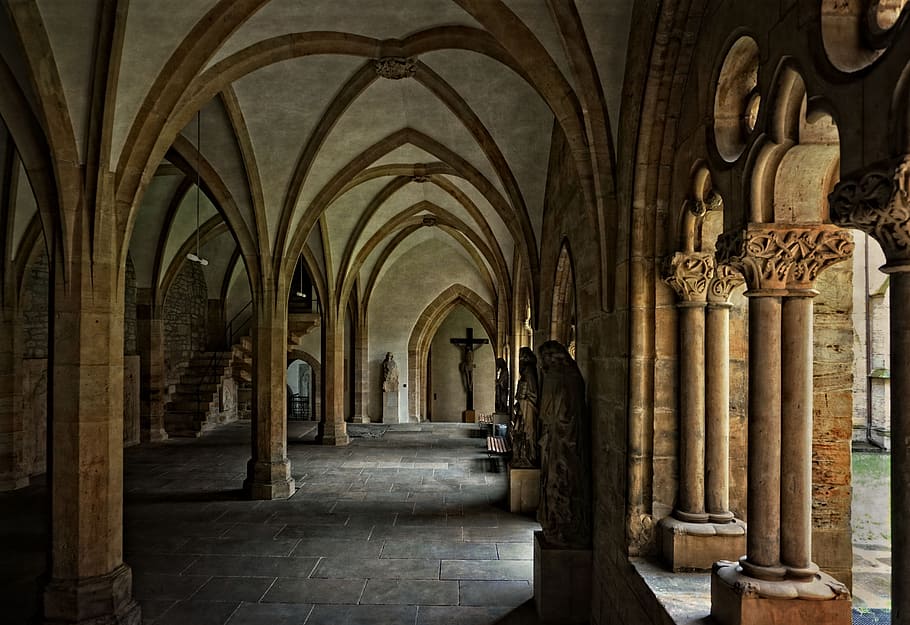 beige columns, Church, Monastery, Gang, Pen, Erfurt, gloriosa, HD wallpaper