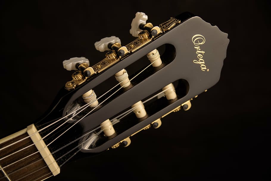 black Ortega headstock, guitar, guitar head, musical instrument, HD wallpaper