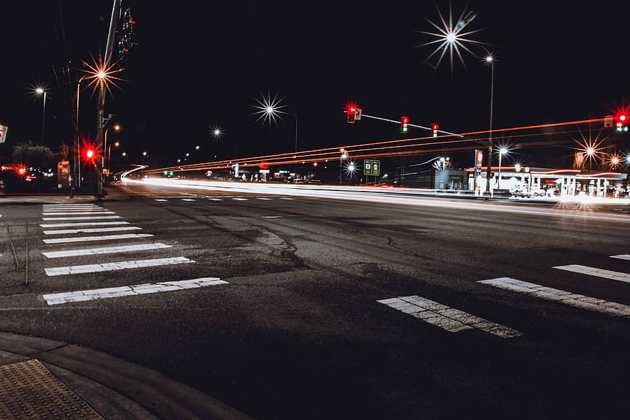 time lapse photo of concrete pavement during night, time-lapse photography of road HD wallpaper