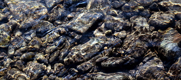 pile of gray black stones, nature, background, rock, waters HD wallpaper