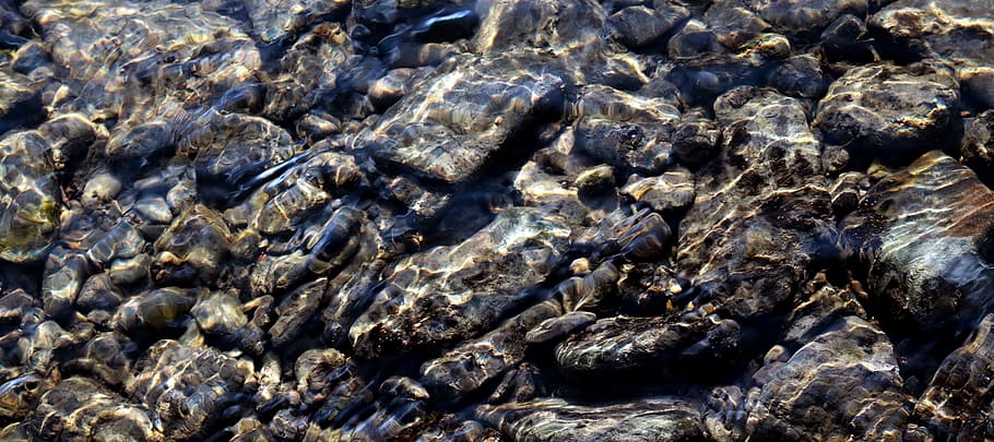 pile of gray black stones, nature, background, rock, waters HD wallpaper