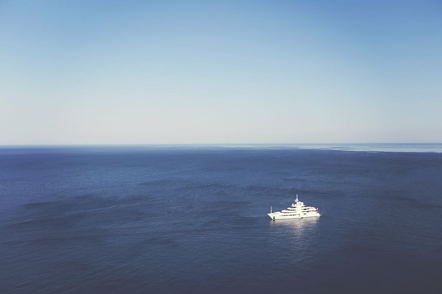 boat on body of water, white, ship, daytime, clear, blue, sky HD wallpaper