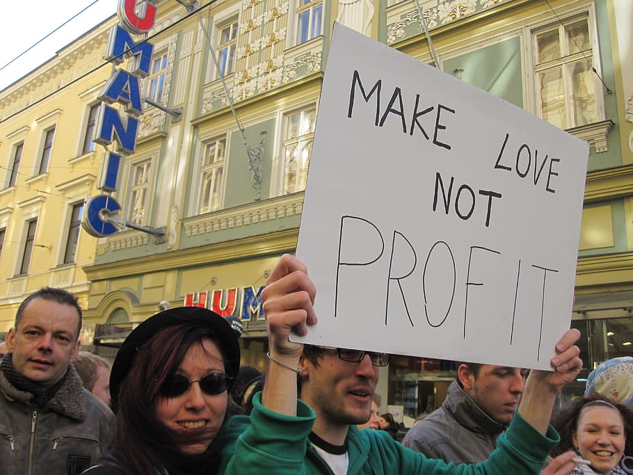 love, demonstration, profit, protest, shield, linz, show me