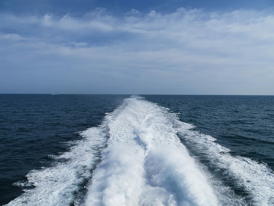 HD wallpaper: Ship, Wake, Boat, Water, Ocean, Sky, cloud, horizon, blue ...