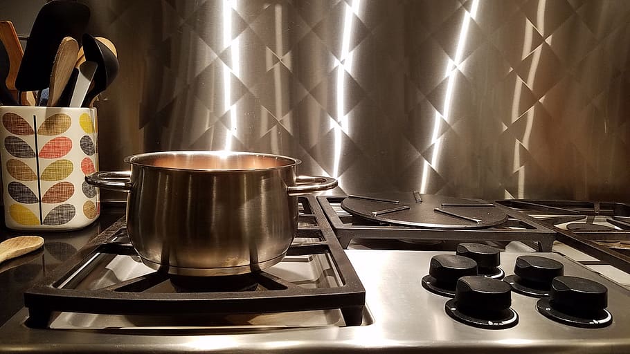 HD wallpaper: black 4-burner stove top, gas stove, orange, kitchen, inside  | Wallpaper Flare