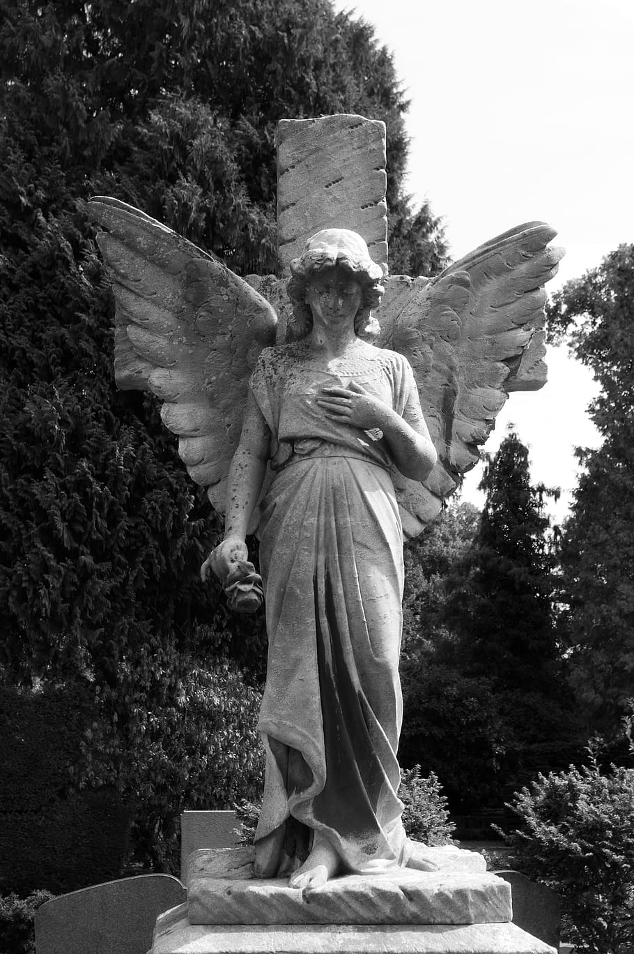 angel, death, grave, wing, sculpture, statue, cemetery, mourning