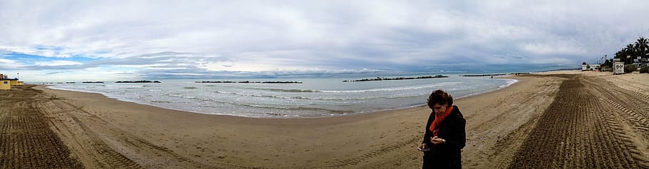 pescara, waterfront, winter, overview, sea, beach, cloud - sky HD wallpaper