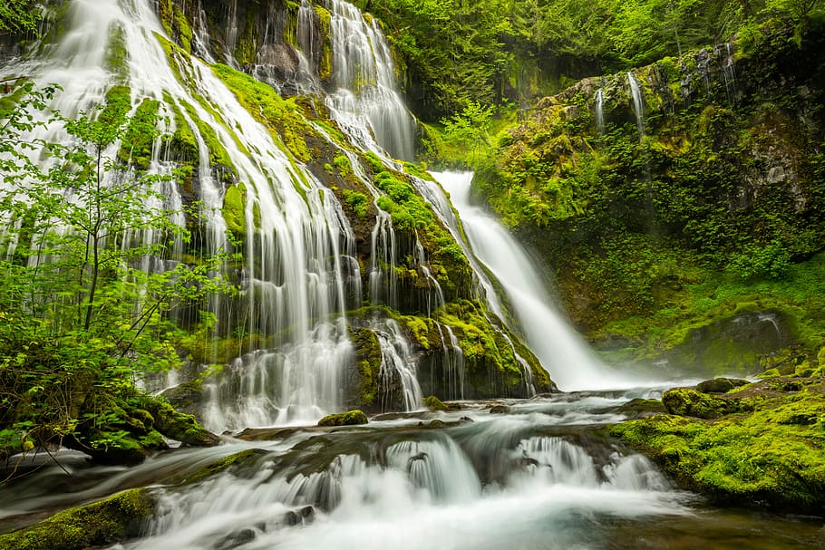 waterfall during daytime, time-lapse photography of water falls at daytime HD wallpaper
