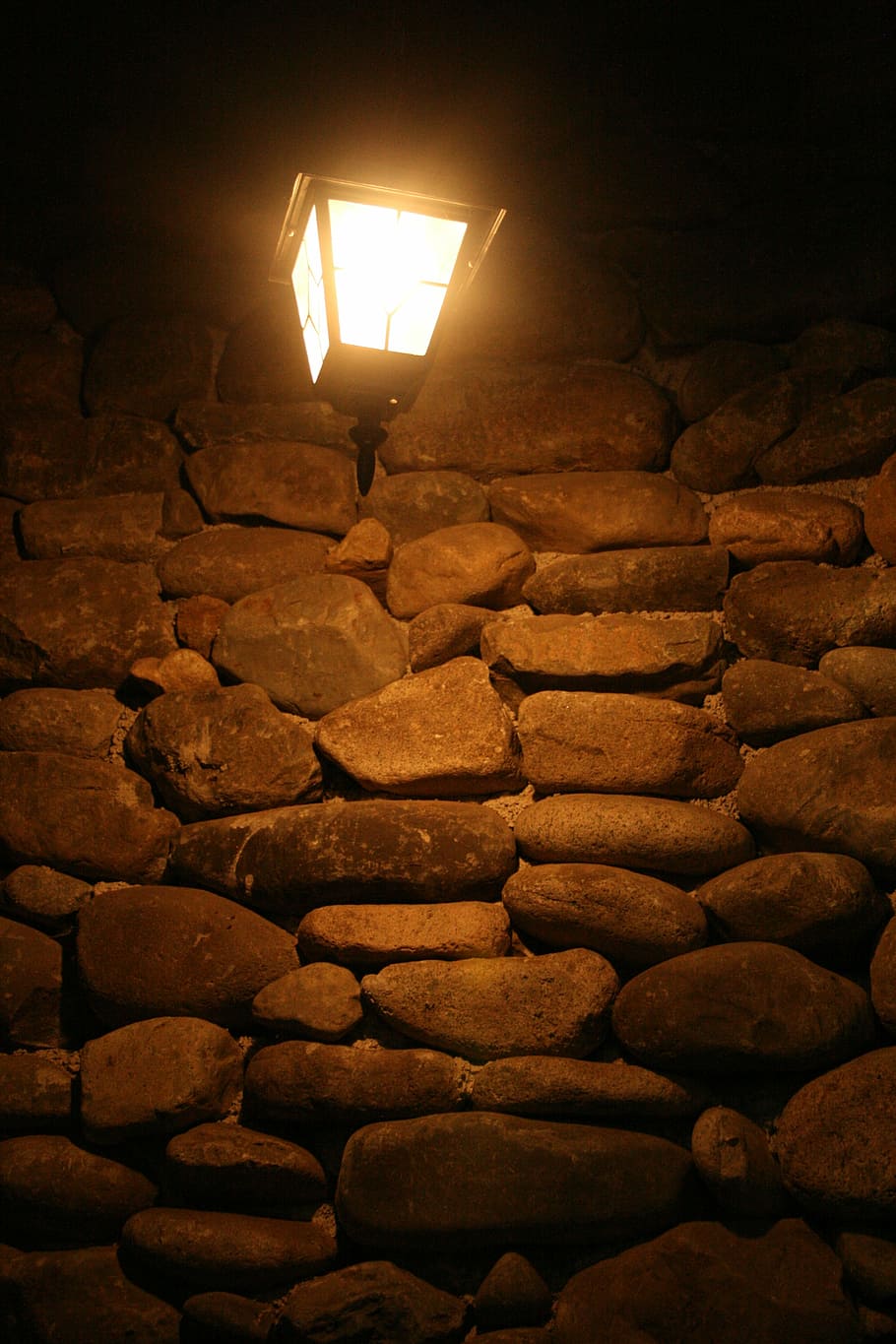 lantern, basement, stone, lighting equipment, illuminated, night HD wallpaper