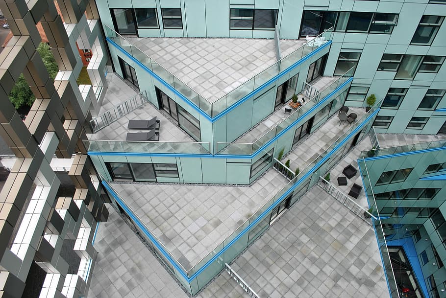 The Cube, Birmingham, aerial photo of building, roof, roofs, pattern HD wallpaper