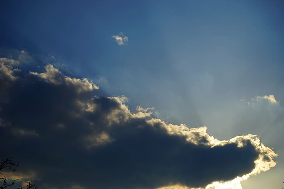 sunbeam, clouds, evening sky, sunset, rays, mood, cloud - sky HD wallpaper