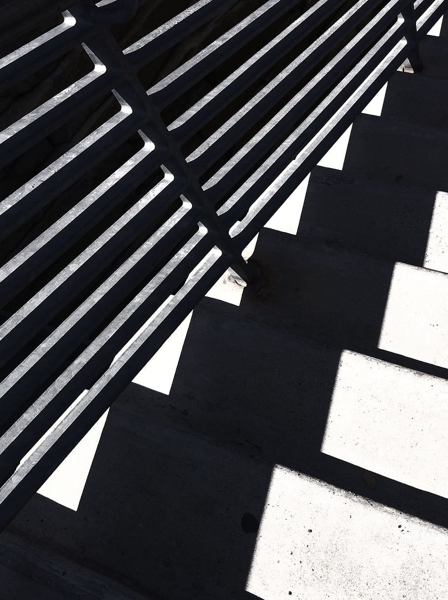 Stairs, Steps, Down, Black And White, shape, repetition, austin HD wallpaper