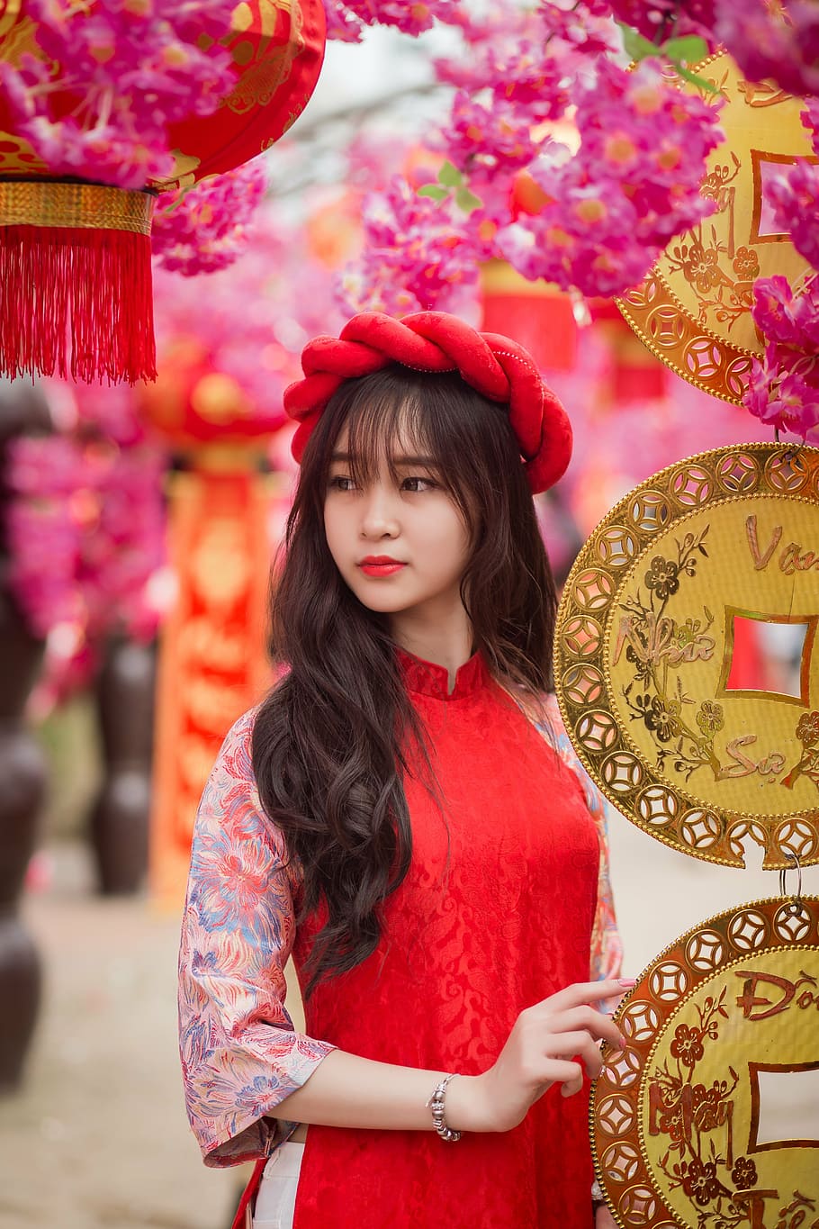 vietnamese, portrait, girl, beauty, girl looking away, blossom, HD wallpaper