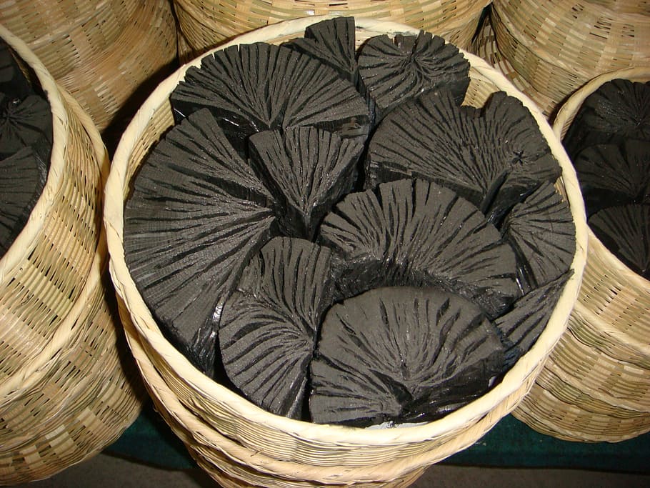 brown wicker basket lot, charcoal, charcoal basket, wood - material HD wallpaper