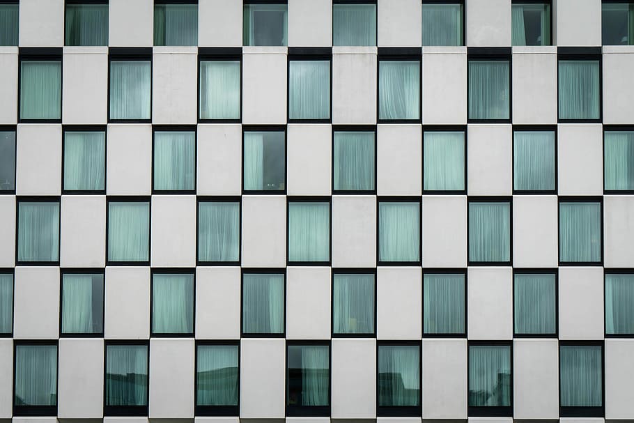 close view of white and teal panels, Hotel, Window, Facade HD wallpaper