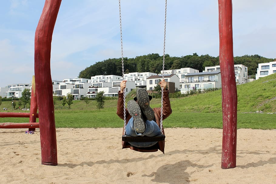 playground, rock, swing device, fun, out, one person, day, built structure HD wallpaper