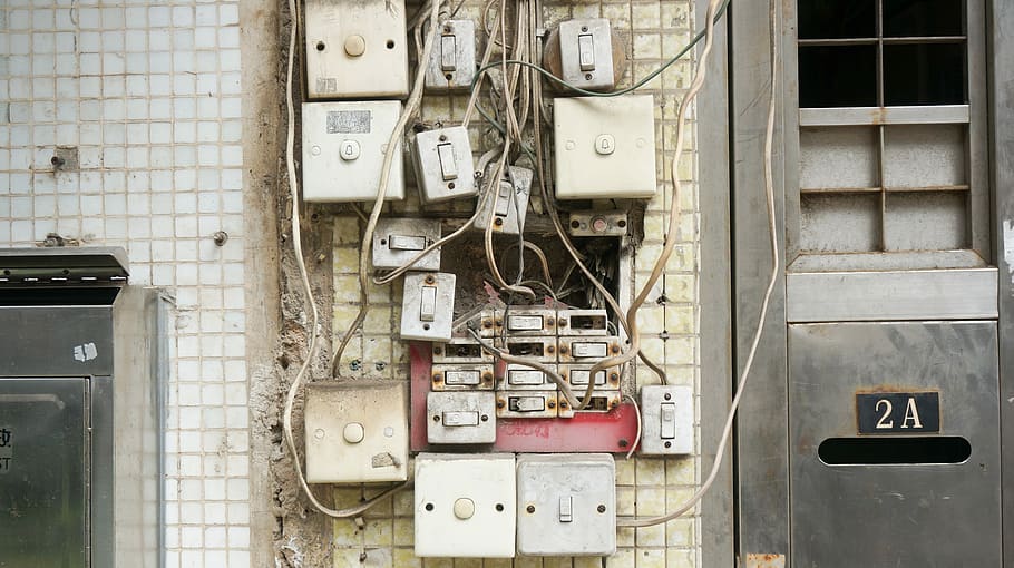 several assorted power switches mounted on white wall, white wall mount switches HD wallpaper