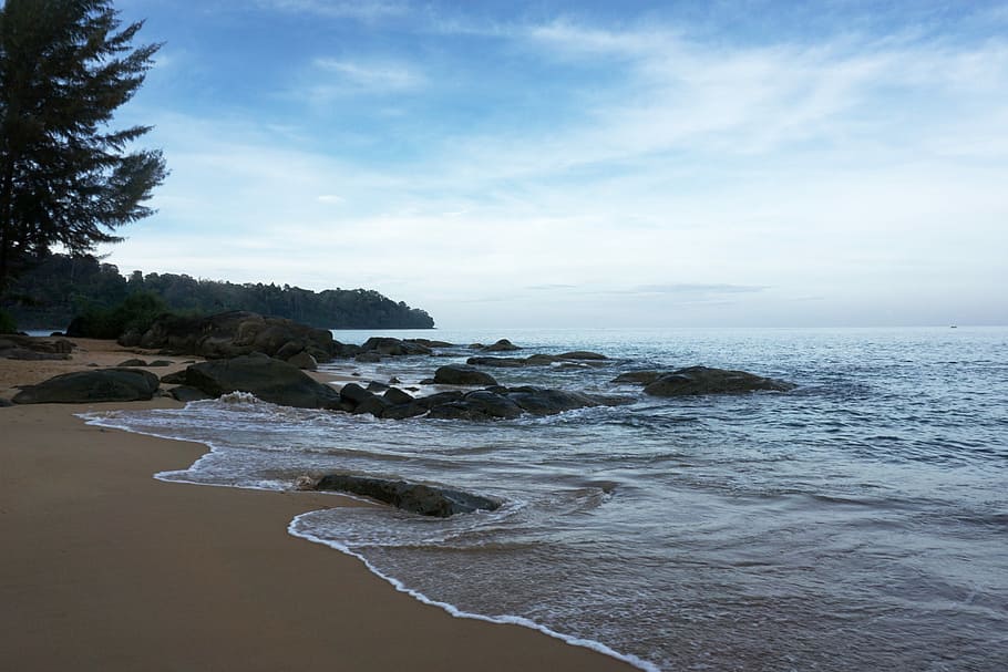 Beach, Shore, Coast, Sea, Sand, sky, blue, ocean, nature, landscape HD wallpaper