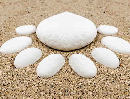 round white stone surrounded by pebbles on sand, activity, adventure HD wallpaper