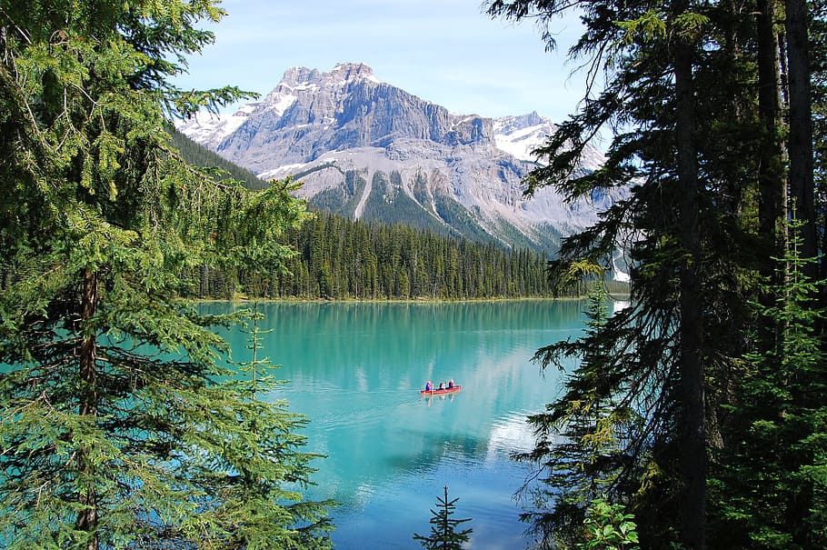 person on boat cruising on water, Trip to Banff, AB - Canada HD wallpaper