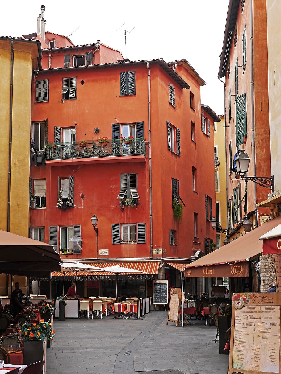 Old Town, Nice, Alley, Colorful, lanterns, restaurants, outside catering