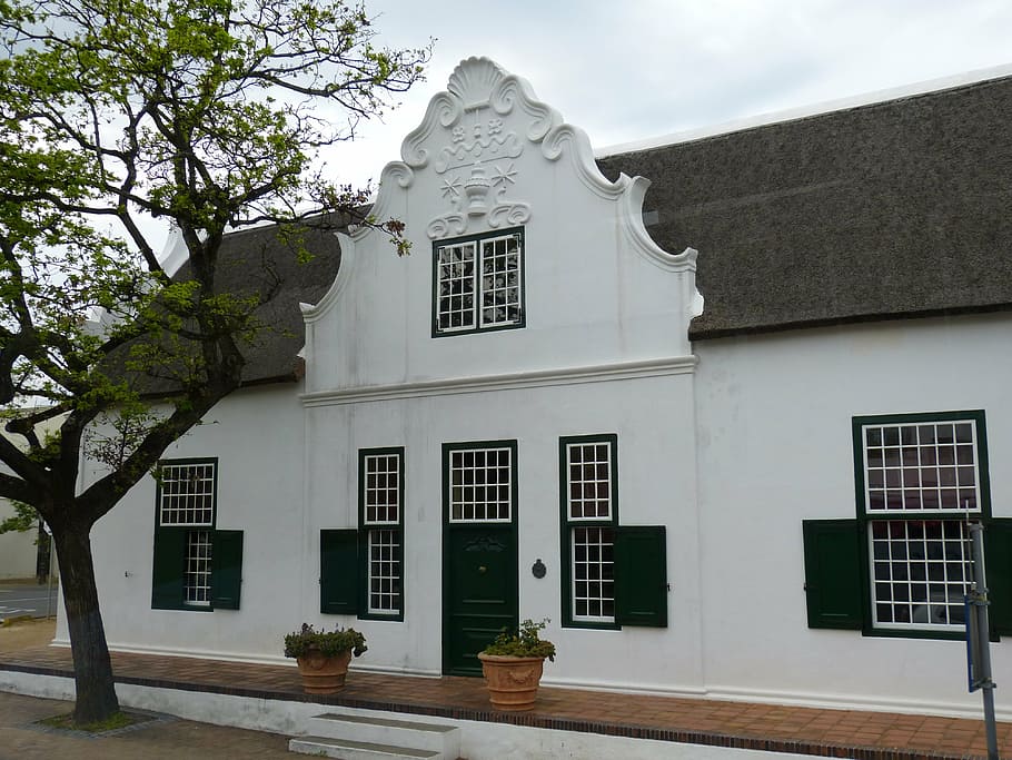 south africa, stellenbosch, building, cape dutch, thatched roof, HD wallpaper