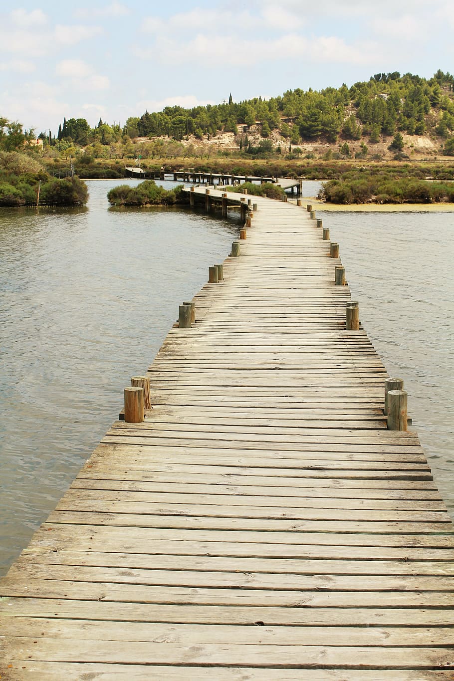 bridge, salins, wooden bridge, stilt, sea peyriac, france, path, HD wallpaper