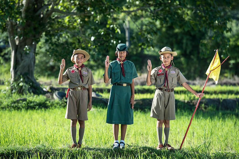 woman wearing girl scout uniform, boy, scouting, asia, same, thailand, HD wallpaper