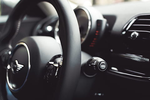 black car steering wheel, mini, cooper, dashboard, countryman HD wallpaper
