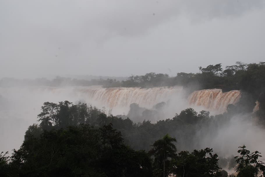 waterfall, falls, murky, scenic, forest, flowing, wild, natural HD wallpaper
