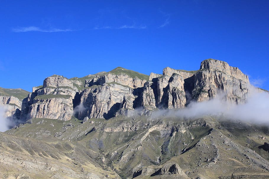 mountain, caucasus, clouds, rocks, sky, scenics - nature, beauty in nature HD wallpaper