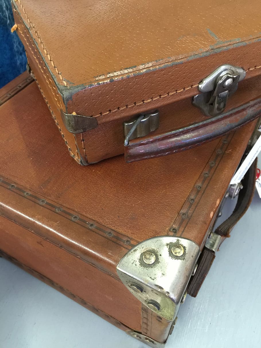 vintage, suitcase, travel, luggage, old, brown, no people, metal