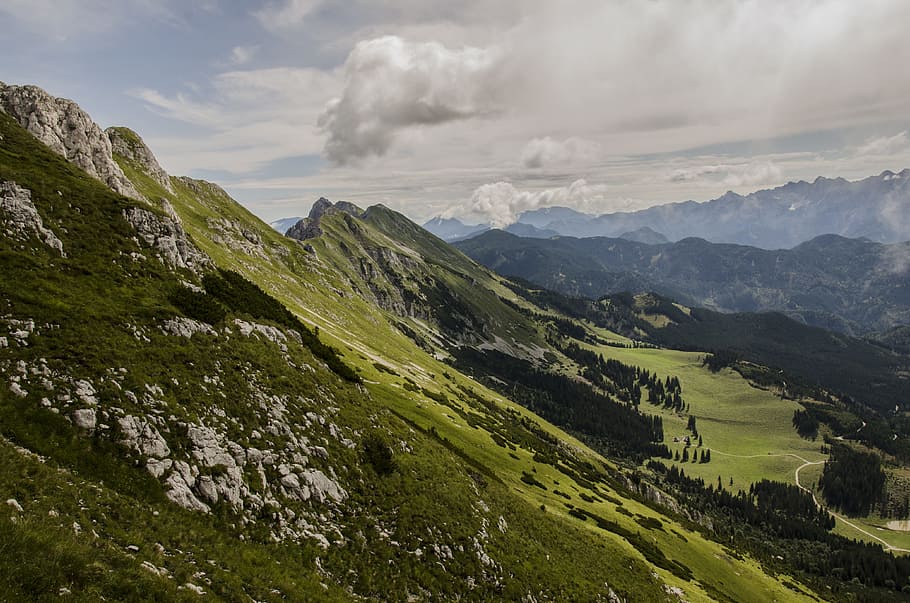 landscape, mountains, nature, sky, alpine, clouds, countryside HD wallpaper