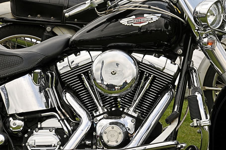 black motorcycle, harley-davidson, engine, transportation, vehicle HD wallpaper