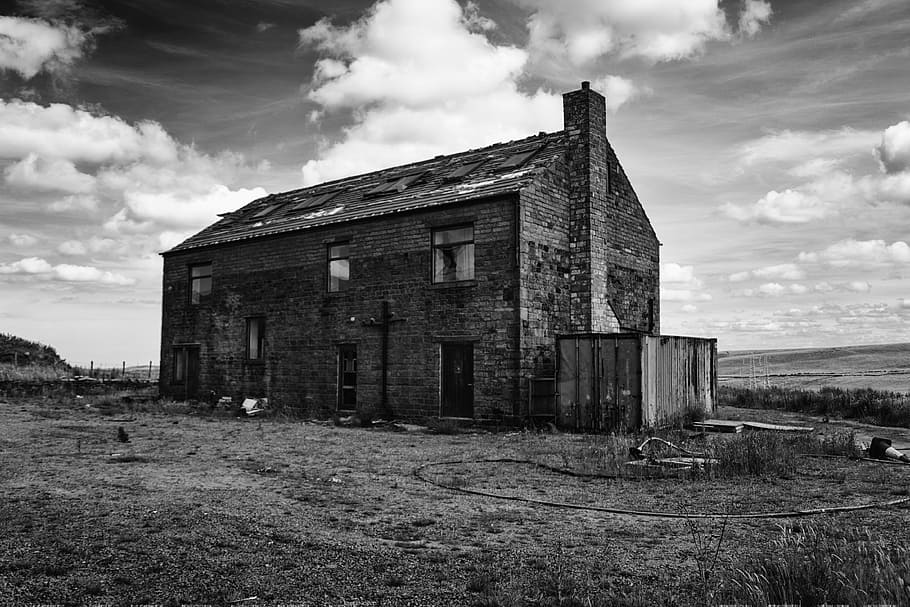 grayscale photography of brick house, Abandoned, House, Old, Architecture