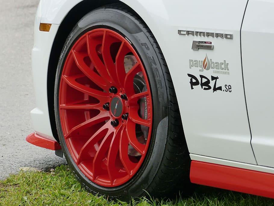 Rim, Red, Car, Grass, Exhibition, Tires, transportation, wheel HD wallpaper