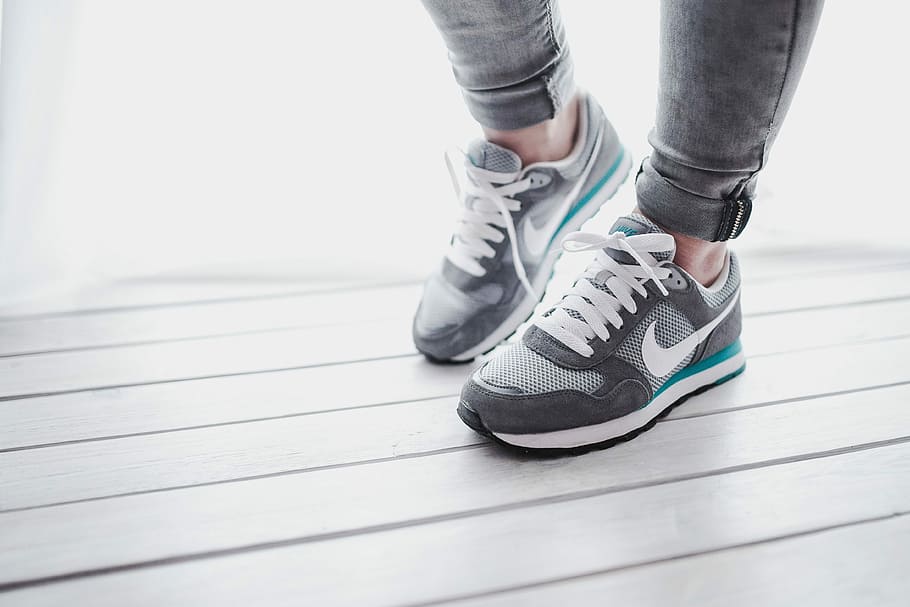 Grey sport shoes, sneakers, adidas, nike, athletic, running, fitness, HD wallpaper